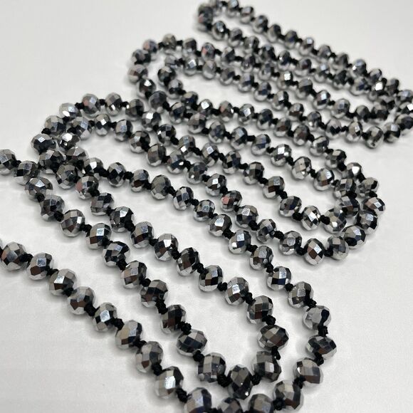Silver Metallic 7mm Rondelle Faceted Cut Crystal Glass Bead 54" Boho Sparkly - Picture 1 of 7